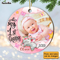 Personalized Pink Baby's First Christmas Elephant For Girl Circle Ornament OB291 58O28 thumb 1