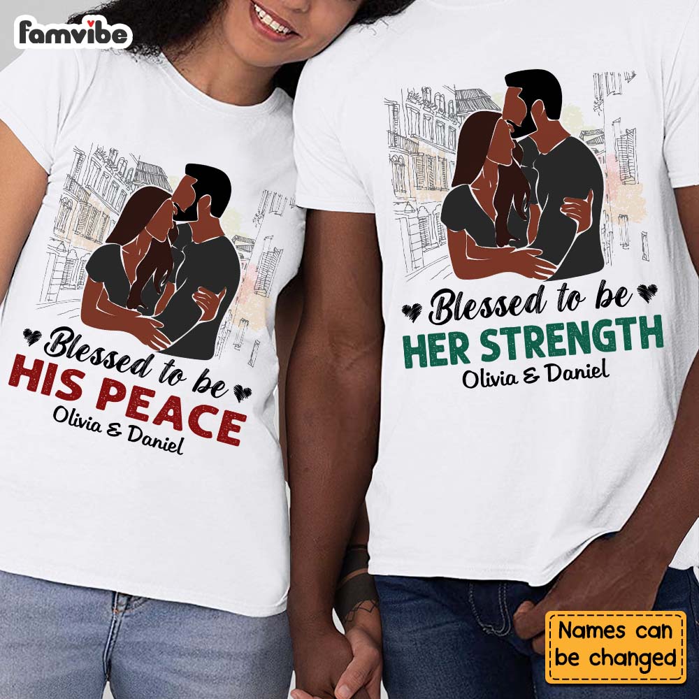 Personalized Gift for Couple Anniversary Her Strength His Peace Couple T Shirt 27092