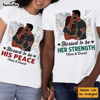 Personalized Gift for Couple Anniversary Her Strength His Peace Couple T Shirt 27092 thumb 1