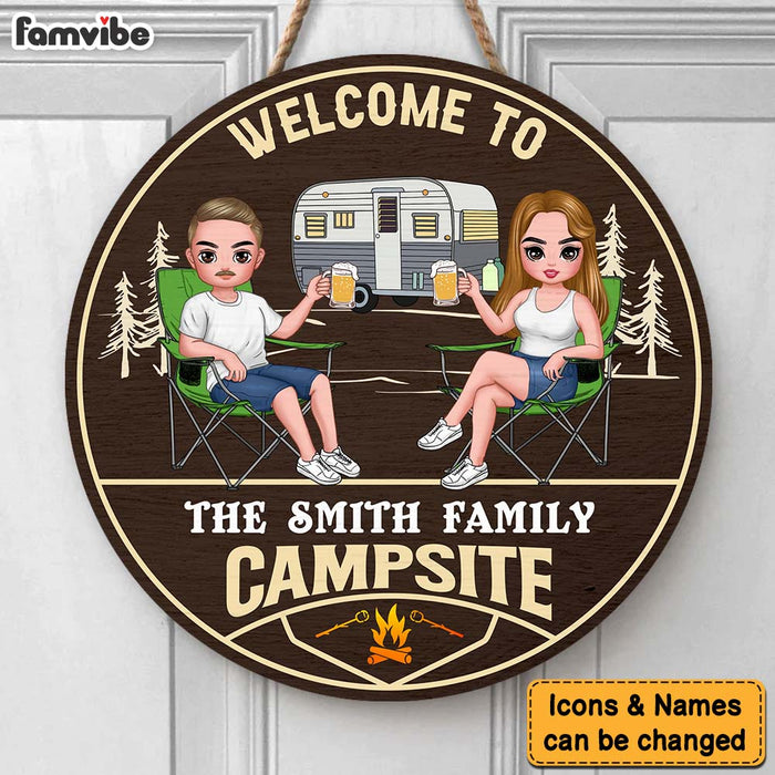 Personalized Gift For Couple Welcome To Our Campsite Round Wood Sign 34903 1