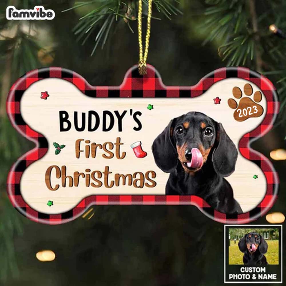 Personalized Dog Photo First Christmas Bone Ornament NB131 95O57