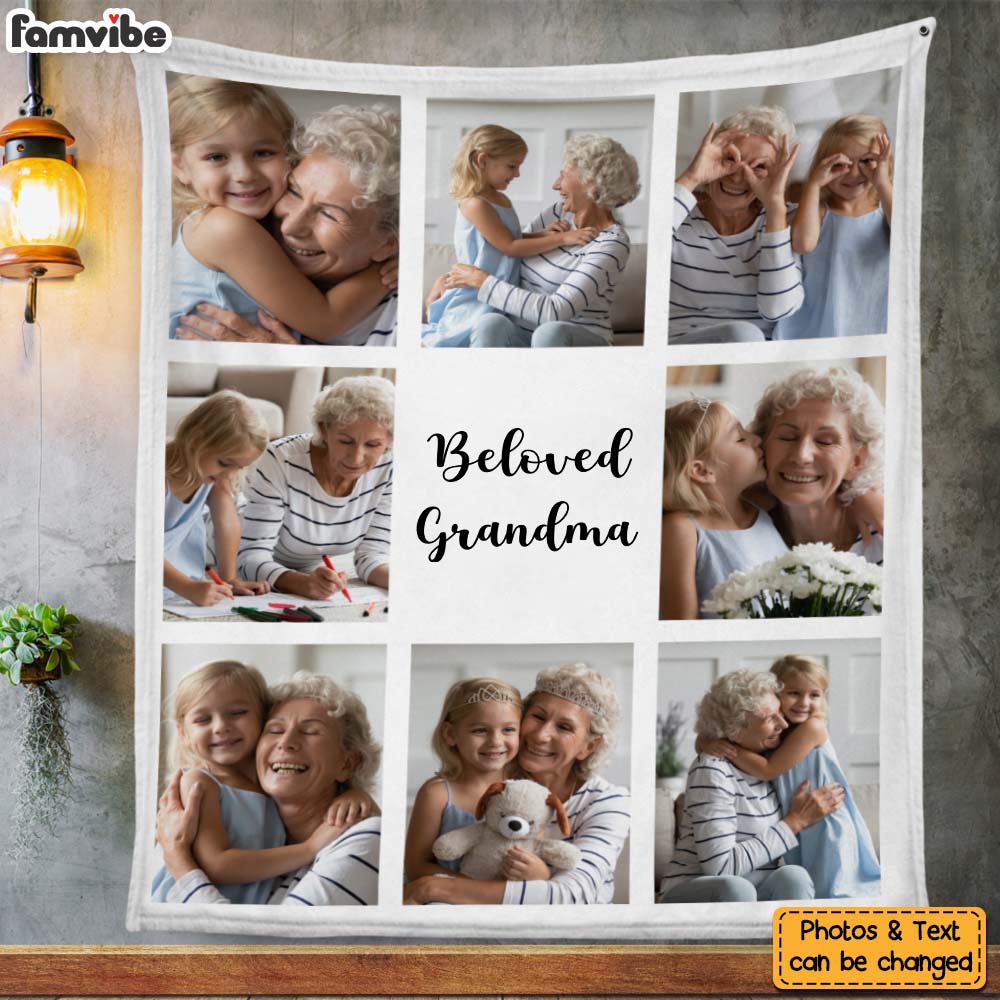 Personalized Gift For Grandma Upload Photo Grid Gallery And Custom Text Blanket 28458