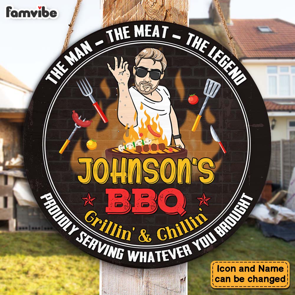 Personalized Gift For Grill Dad Grandpa Round Wood Sign 26158