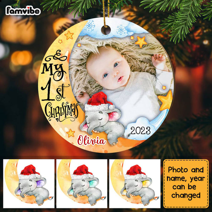 Personalized Baby's First Christmas Elephant Photo Circle Ornament OB33 23O28 1