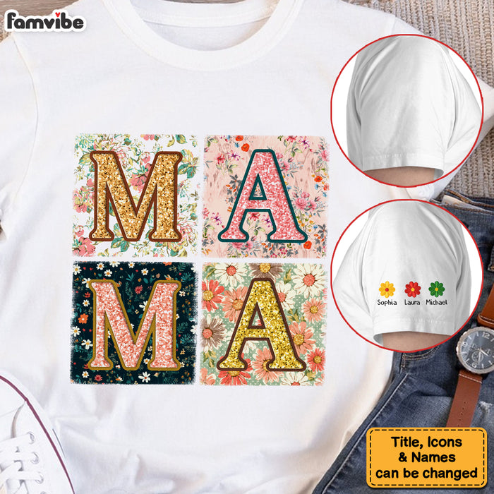 Personalized Mama Floral Sleeve Printed T-shirt 32701 1