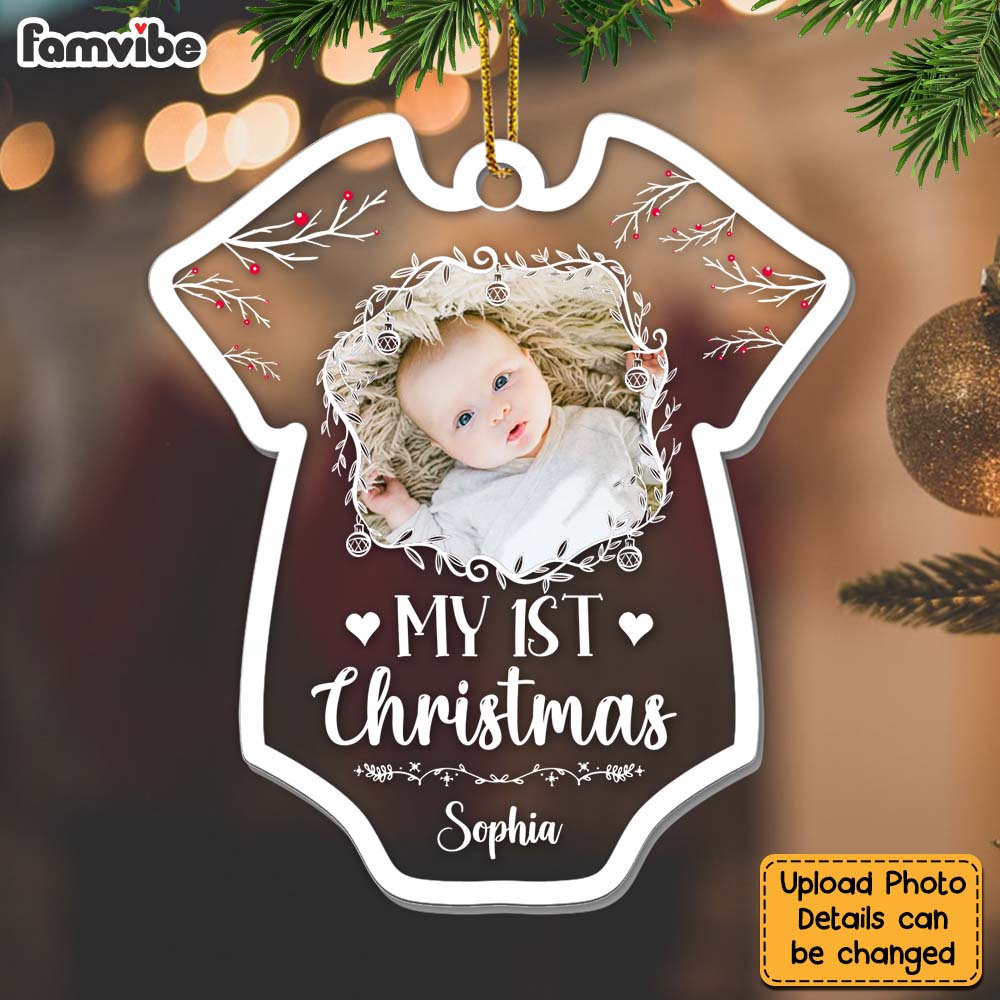 Personalized  Upload Photo Baby Onesie Shape My 1st Christmas Ornament 28025
