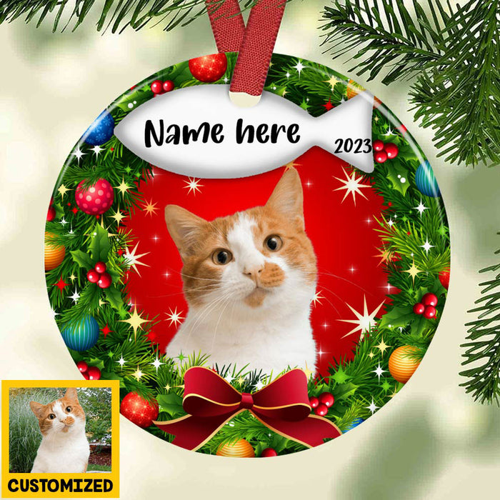 Personalized Dog Photo Christmas Wreath Circle Ornament NB123 81O36 1