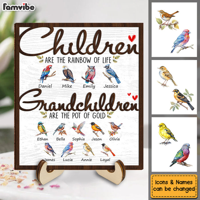 Personalized Gift For Grandma Watercolor Birds 2 Layered Wooden Plaque 32113 1
