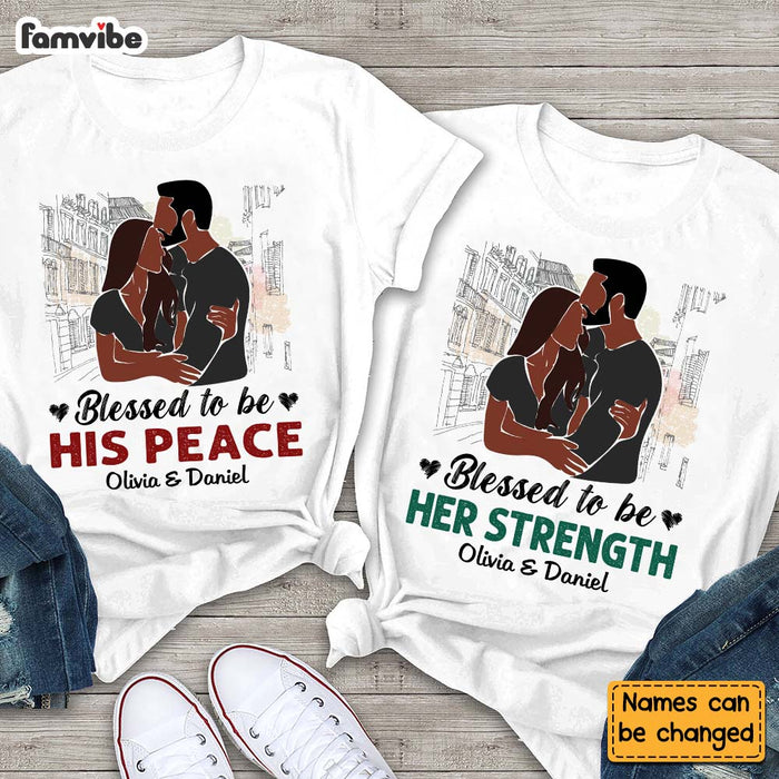 Personalized Gift for Couple Anniversary Her Strength His Peace Couple T Shirt 27092 1
