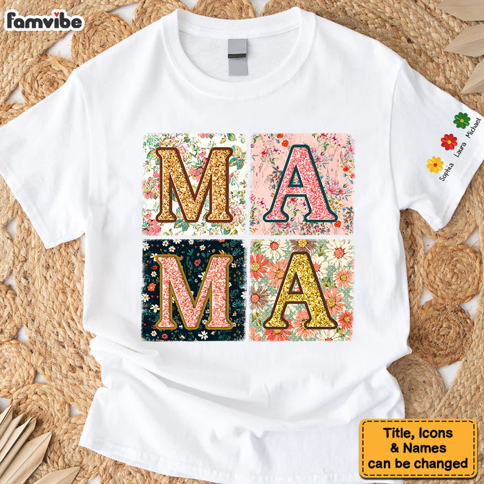 Personalized Mama Floral Sleeve Printed T-shirt 32701 1