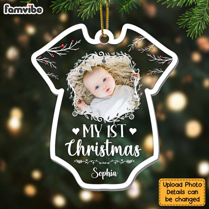 Personalized  Upload Photo Baby Onesie Shape My 1st Christmas Ornament 28025 1