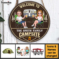 Personalized Gift For Couple Welcome To Our Campsite Round Wood Sign 34903 thumb 1