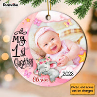 Personalized Pink Baby's First Christmas Elephant For Girl Circle Ornament OB291 58O28 thumb 1
