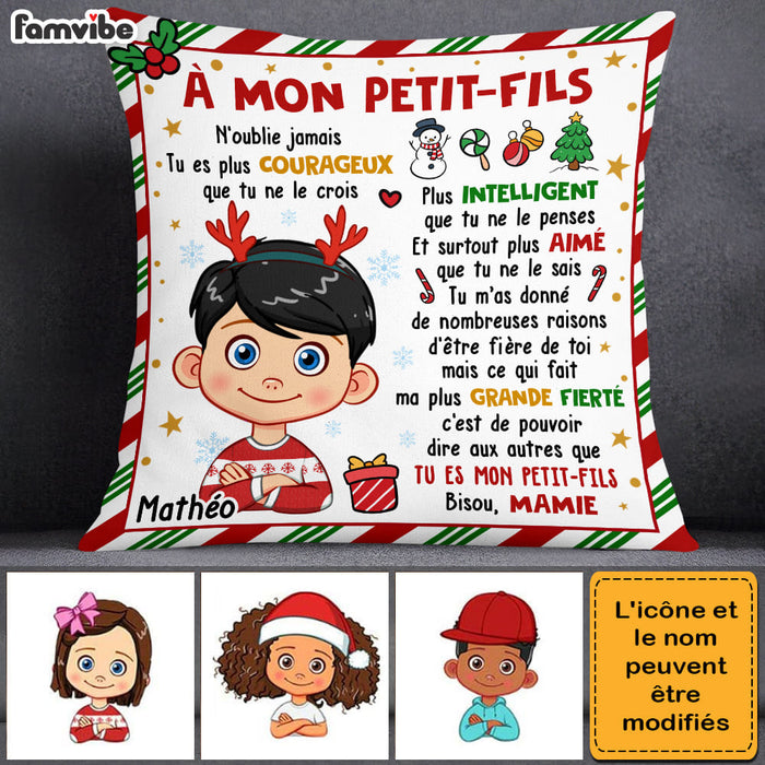 Personalized French Christmas Gift For Grandson À Mon Petit-fils Pillow 30447 1