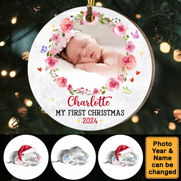 Personalized Baby's First Christmas Elephant Circle Ornament OB72 30O47 1