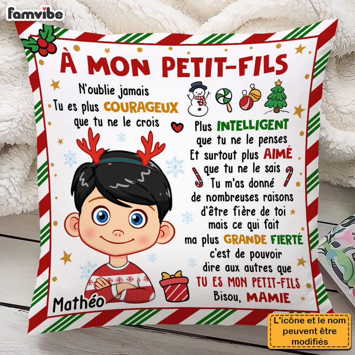 Personalized French Christmas Gift For Grandson À Mon Petit-fils Pillow 30447 1