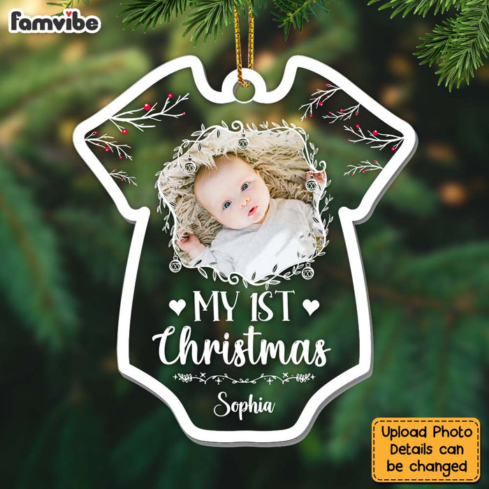 Personalized  Upload Photo Baby Onesie Shape My 1st Christmas Ornament 28025 1