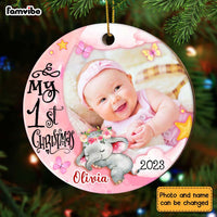 Personalized Pink Baby's First Christmas Elephant For Girl Circle Ornament OB291 58O28 thumb 1