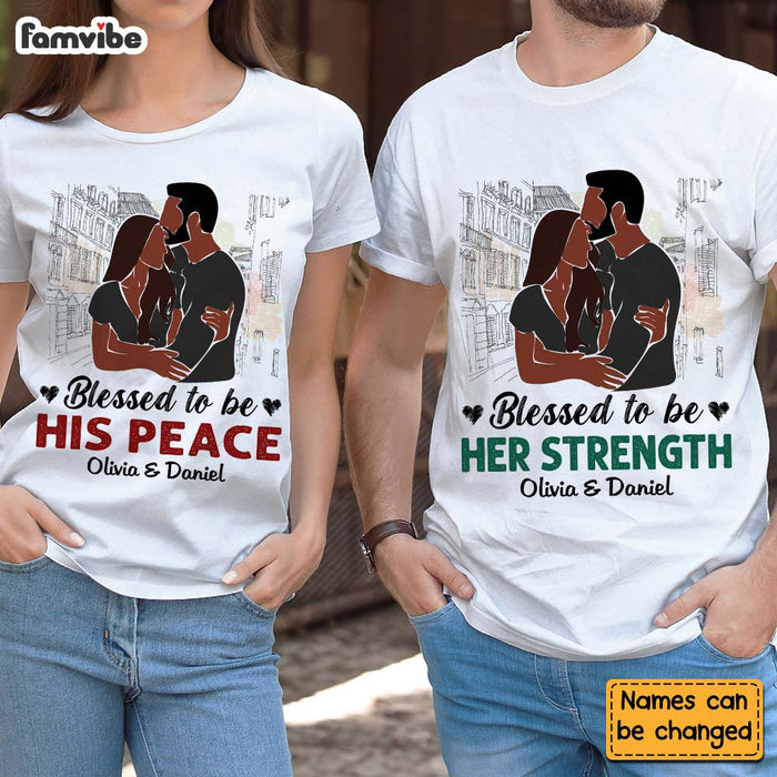 Personalized Gift for Couple Anniversary Her Strength His Peace Couple T Shirt 27092 1