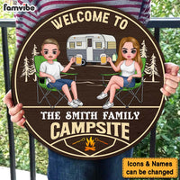 Personalized Gift For Couple Welcome To Our Campsite Round Wood Sign 34903 thumb 1