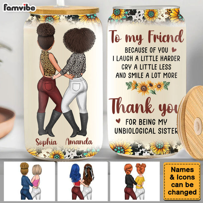 Personalized Gift For Friend Thank You For Being My Unbiologial Sister Glass Can 32275 1