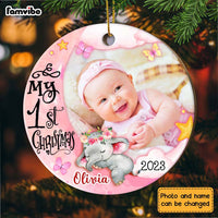 Personalized Pink Baby's First Christmas Elephant For Girl Circle Ornament OB291 58O28 thumb 1
