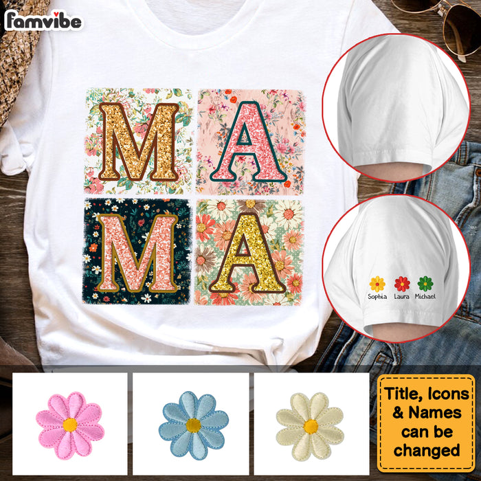 Personalized Mama Floral Sleeve Printed T-shirt 32701 1
