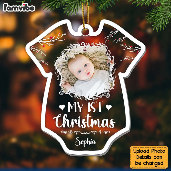 Personalized  Upload Photo Baby Onesie Shape My 1st Christmas Ornament 28025 1