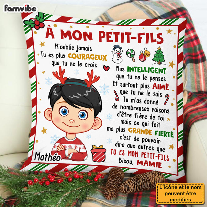 Personalized French Christmas Gift For Grandson À Mon Petit-fils Pillow 30447 1