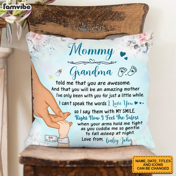 Personalized  You Are Awesome Mommy Hand Holding Baby Pillow 32412 1
