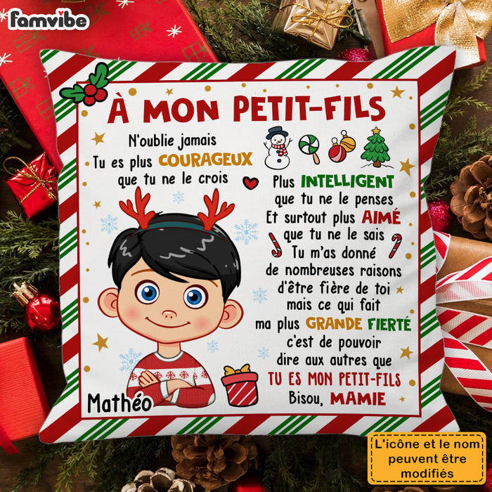 Personalized French Christmas Gift For Grandson À Mon Petit-fils Pillow 30447 1