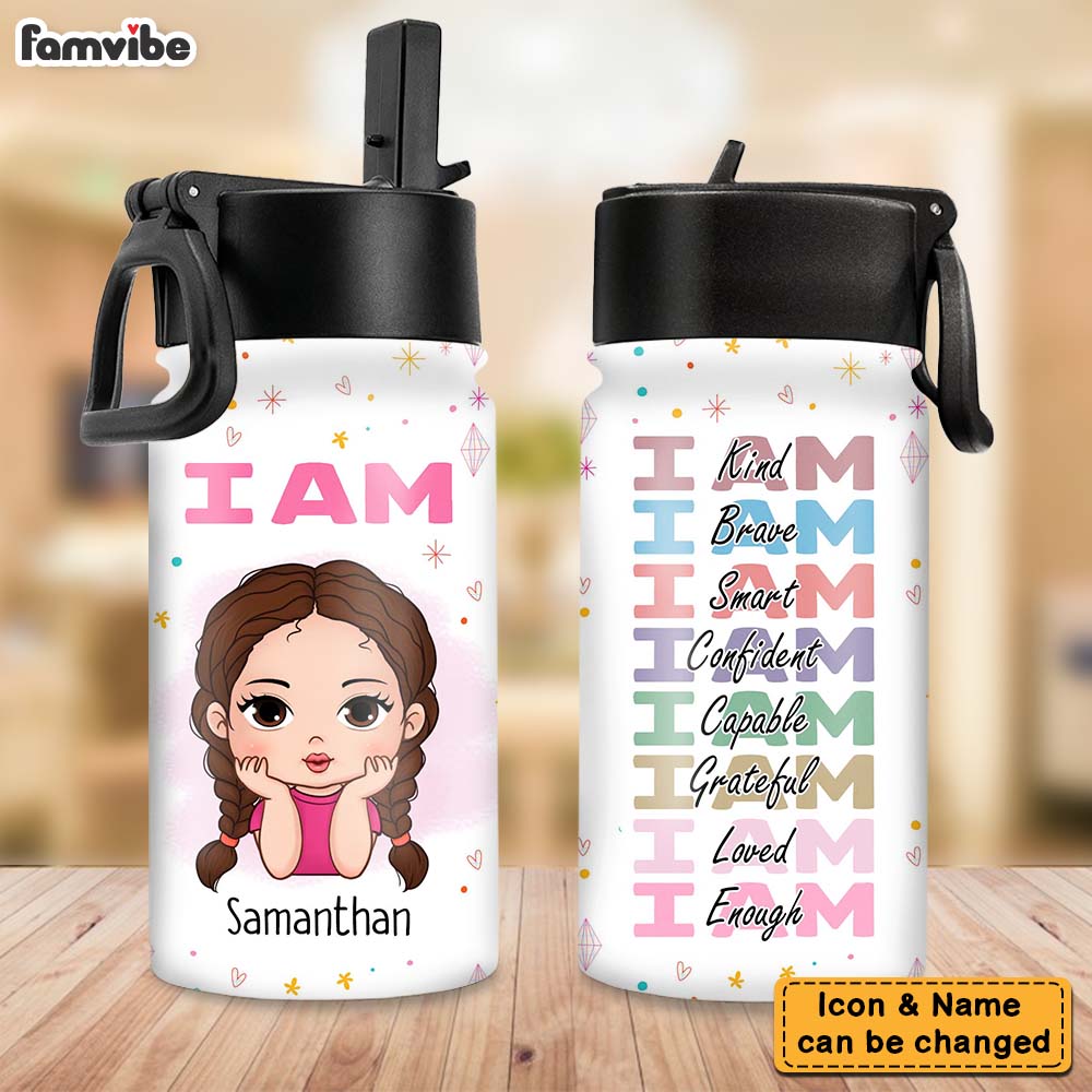 Personalized Affirmation I Am Loved Kids Water Bottle With Straw Lid 25737