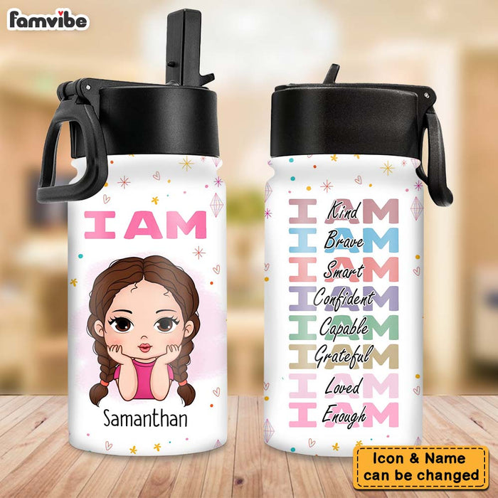 Personalized Affirmation I Am Loved Kids Water Bottle With Straw Lid 25737 1