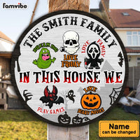 Personalized In This House We Love Family Funny Halloween Round Wood Sign 28923 thumb 1