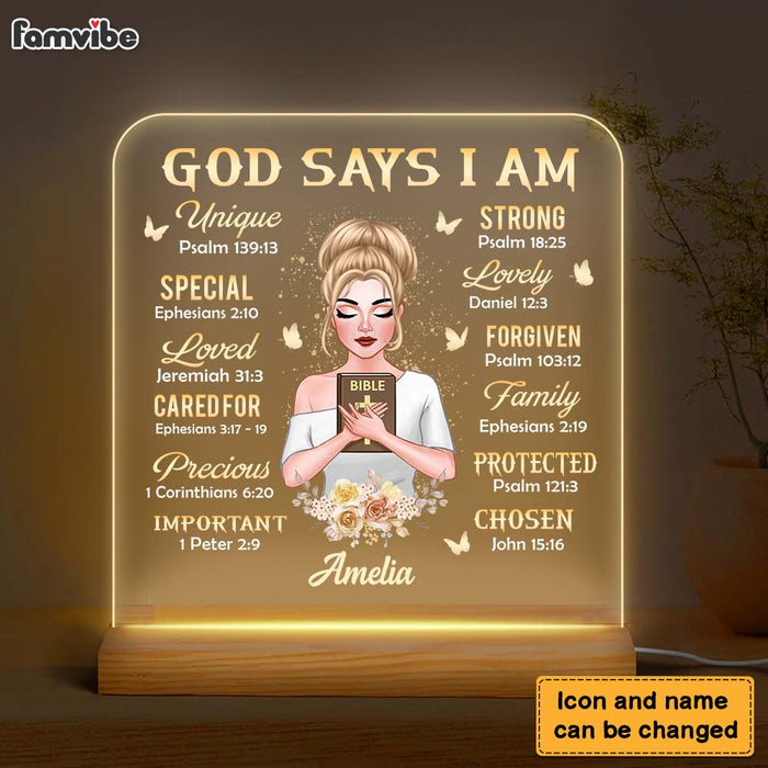 Personalized Gift For Daughter God Says I Am Bible Verses Plaque LED Lamp Night Light 22928 1