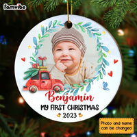 Personalized Baby First Christmas Truck Photo Circle Ornament NB72 32O28 thumb 1