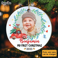 Personalized Baby First Christmas Truck Photo Circle Ornament NB72 32O28 thumb 1