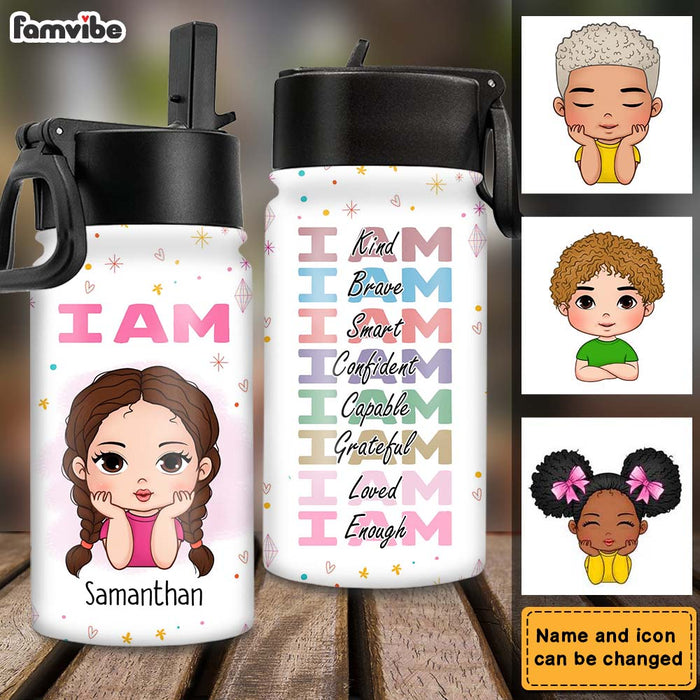 Personalized Affirmation I Am Loved Kids Water Bottle With Straw Lid 25737 1