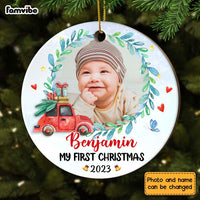 Personalized Baby First Christmas Truck Photo Circle Ornament NB72 32O28 thumb 1