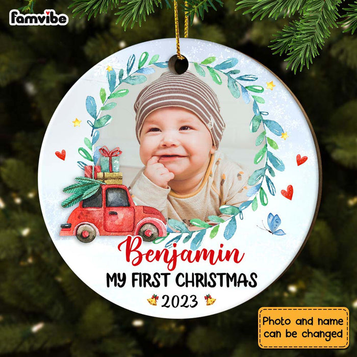 Personalized Baby First Christmas Truck Photo Circle Ornament NB72 32O28 1