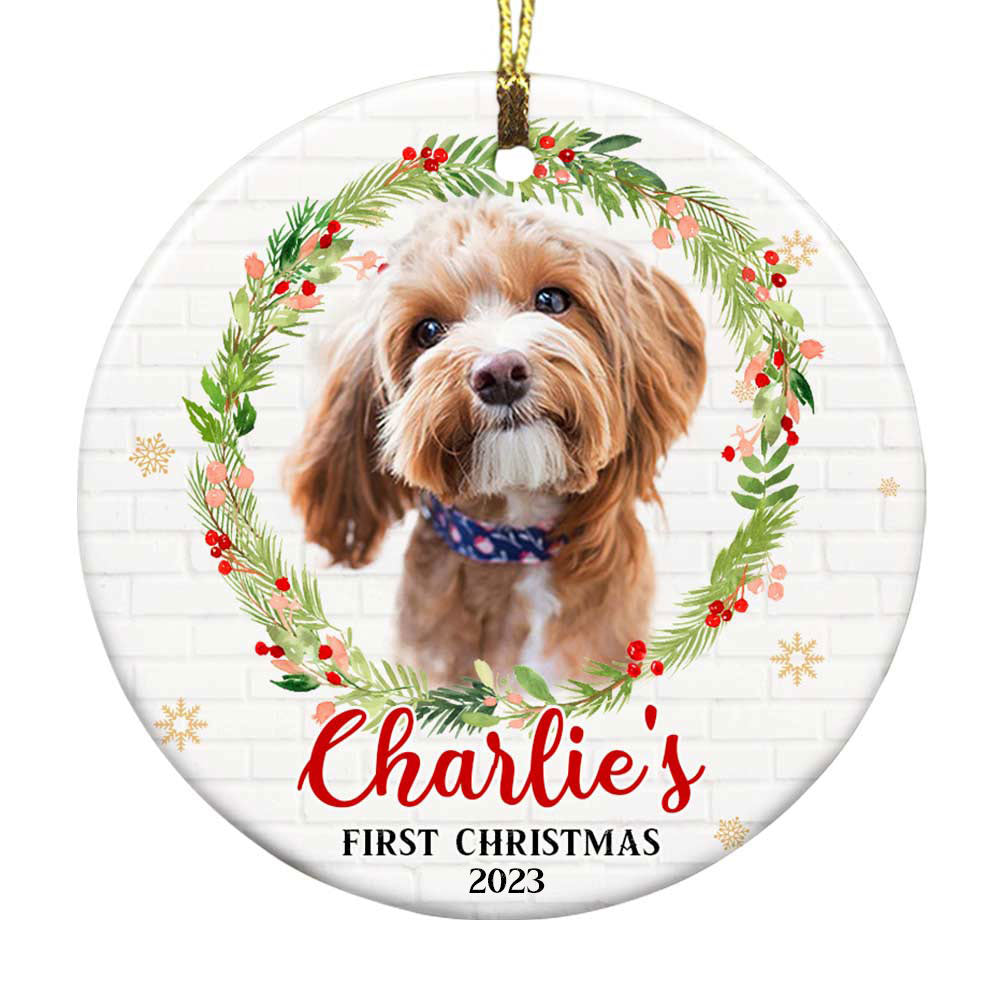 Personalized Dog Christmas Wreath Circle Ornament OB273 81O57