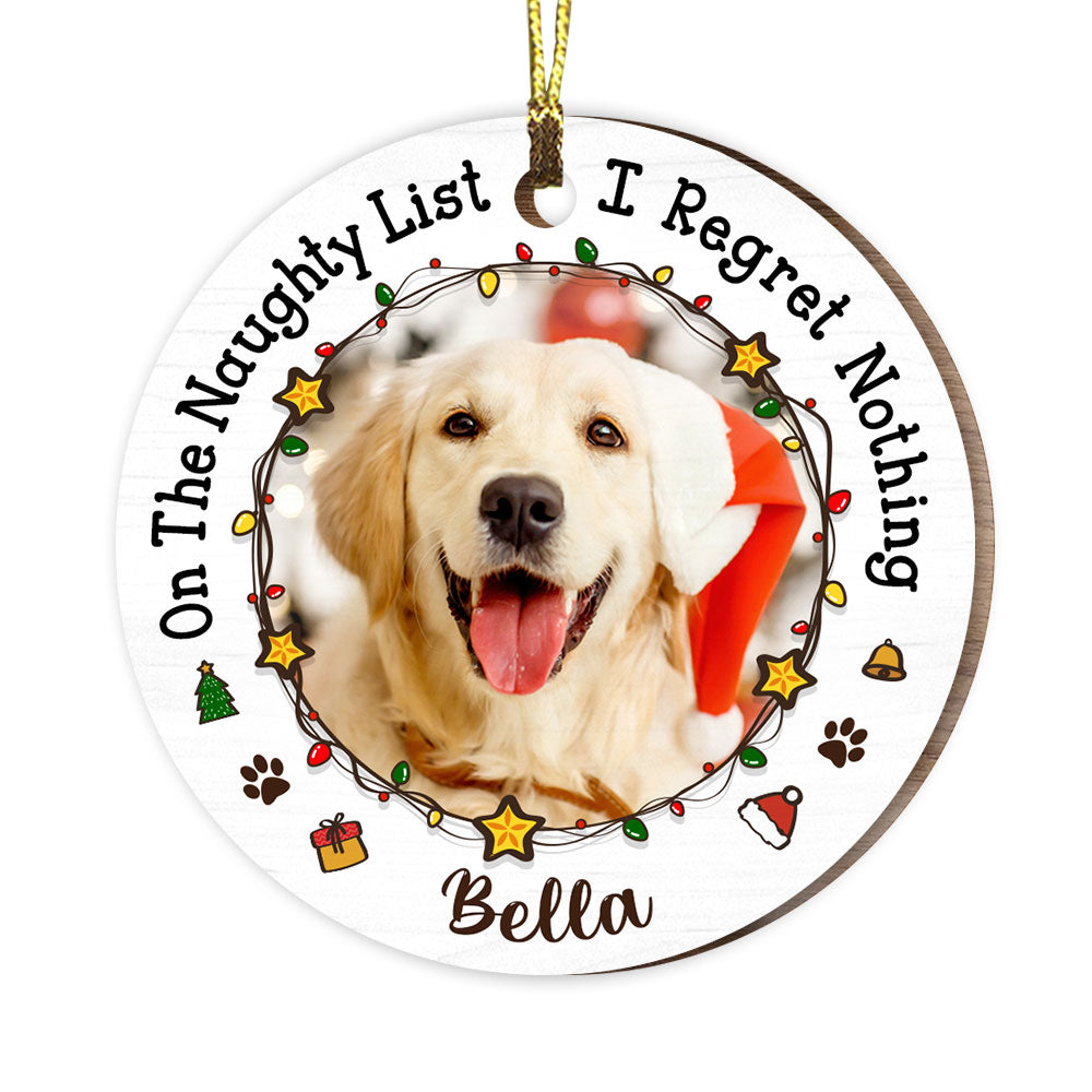 Personalized Gift For Dog Lovers On The Naughty List Upload Photo Circle Ornament 28661