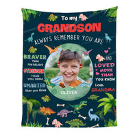 Personalized Gift for Grandson Dinosaur Photo Upload Remember You Are Blanket 30508 thumb 1