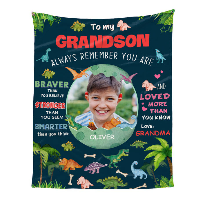 Personalized Gift for Grandson Dinosaur Photo Upload Remember You Are Blanket 30508 1