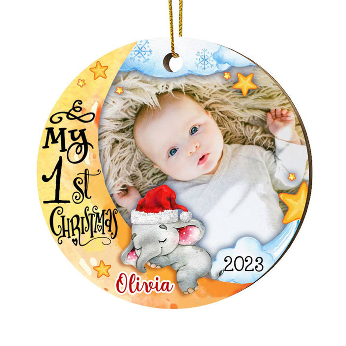 Personalized Baby's First Christmas Elephant Photo Circle Ornament OB33 23O28 1