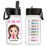 Personalized Affirmation I Am Loved Kids Water Bottle With Straw Lid 25737 thumb 1