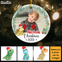 Personalized Christmas Gift For Grandson Upload Photo Dinosaur Circle Ornament 30437 thumb 1