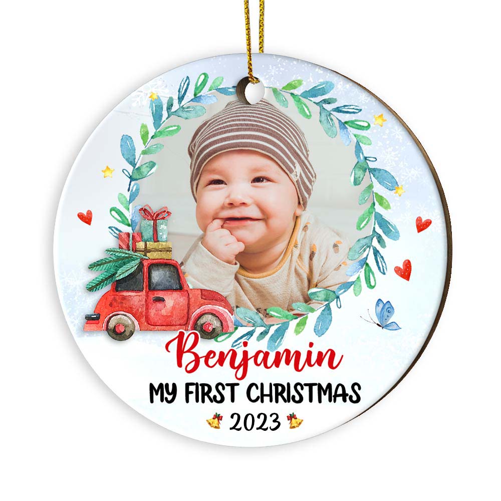 Personalized Baby First Christmas Truck Photo Circle Ornament NB72 32O28