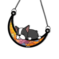 Personalized For Dad Pet Lovers Crossing The Rainbow Bridge Leaving Imprints On Our Hearts Acrylic Suncatcher Ornament 33608 thumb 1