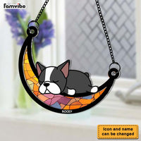 Personalized For Dad Pet Lovers Crossing The Rainbow Bridge Leaving Imprints On Our Hearts Acrylic Suncatcher Ornament 33608 thumb 1